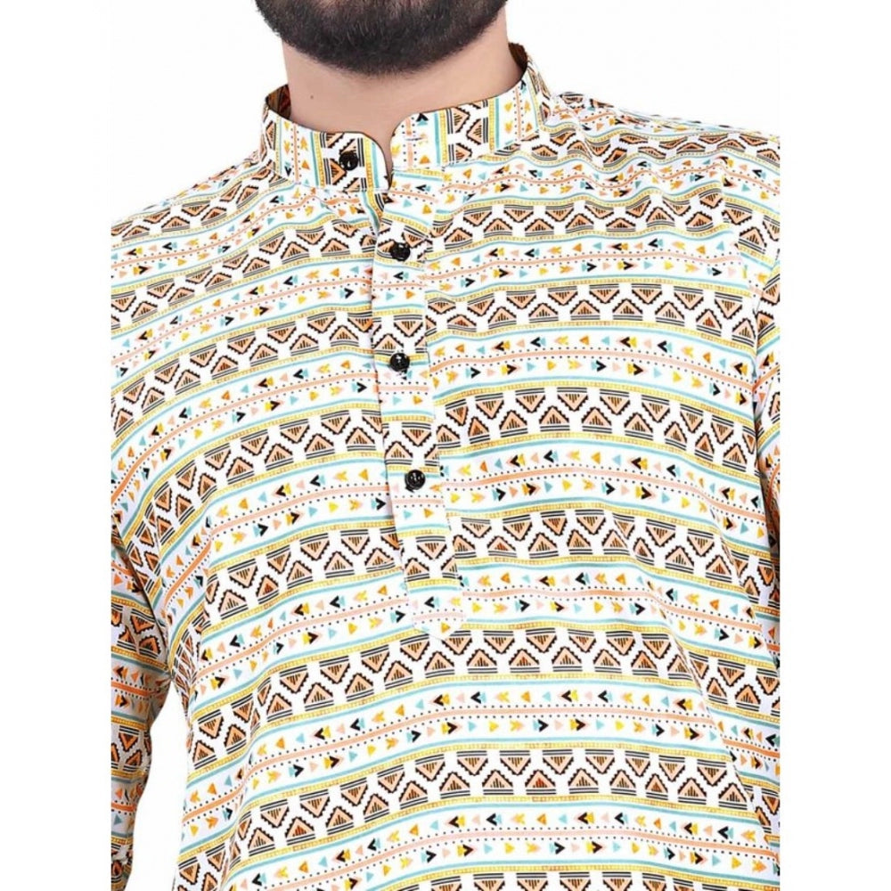 Men's Cotton Blended Printed Full Sleeve Shortkurta (Multicolor) - GillKart