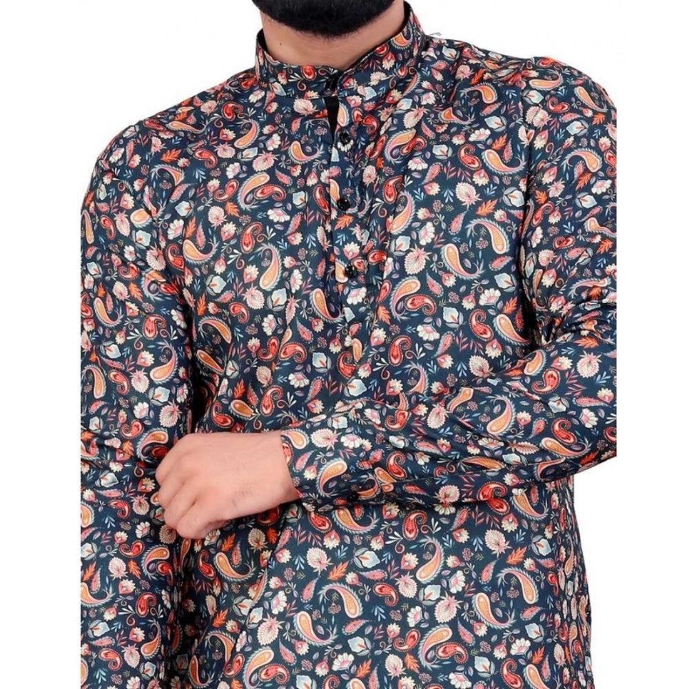 Men's Cotton Blended Printed Full Sleeve Shortkurta (Multicolor) - GillKart