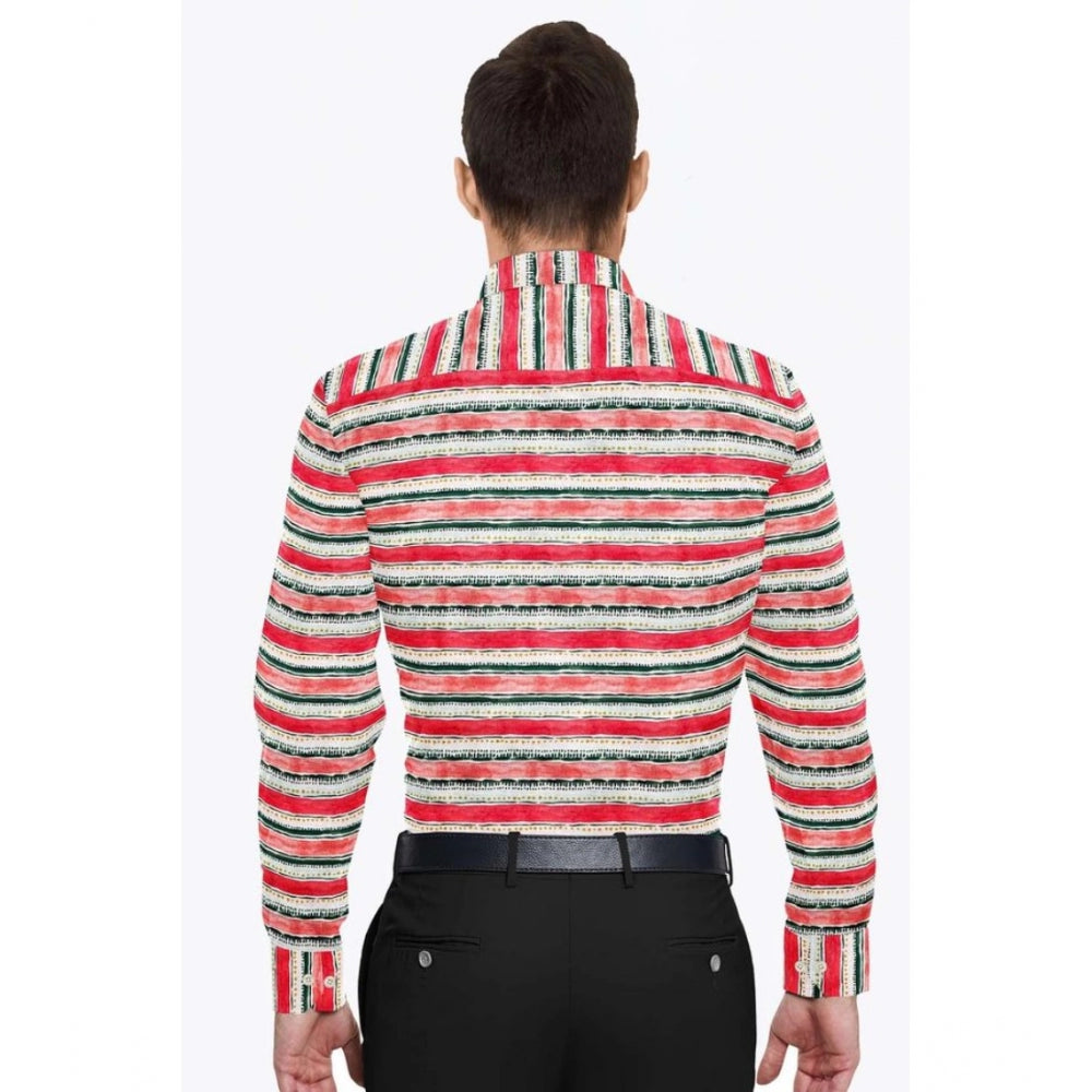 Men's Cotton Blended Striped Full Sleeve Shirt (Red-White) - GillKart