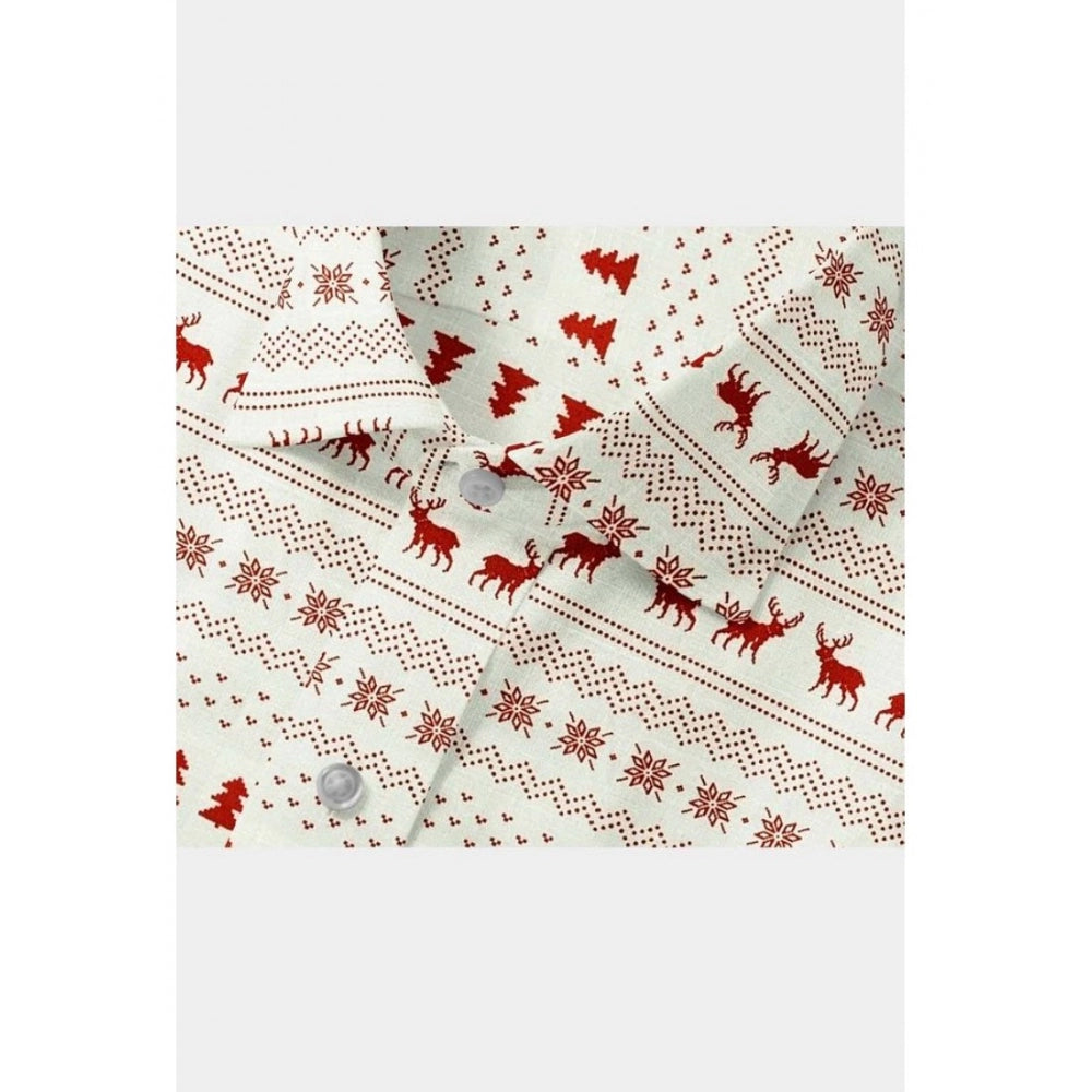 Men's Cotton Blended Printed Full Sleeve Shirt (White-Red) - GillKart