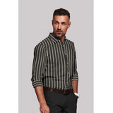 Men's Cotton Blended Striped Full Sleeve Shirt (Black-White) - GillKart