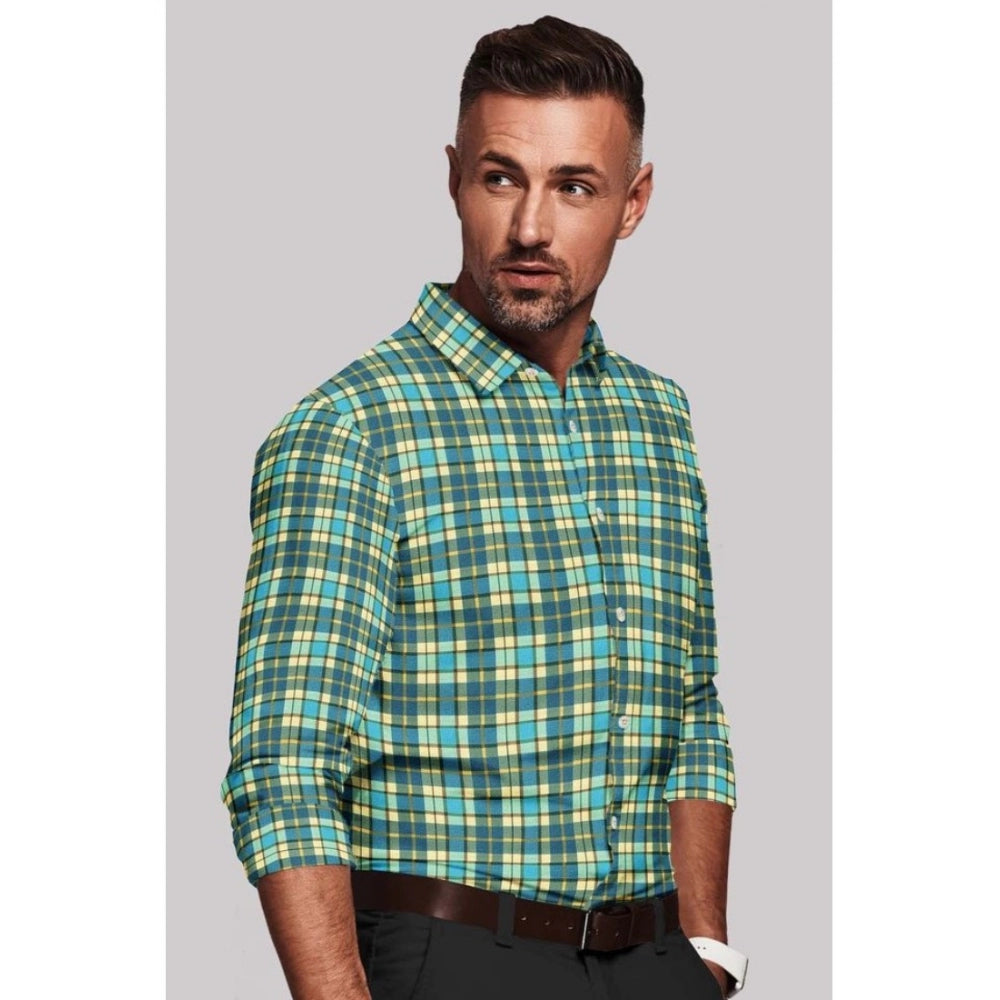 Men's Cotton Blended Checked Full Sleeve Shirt (Green-Yellow) - GillKart