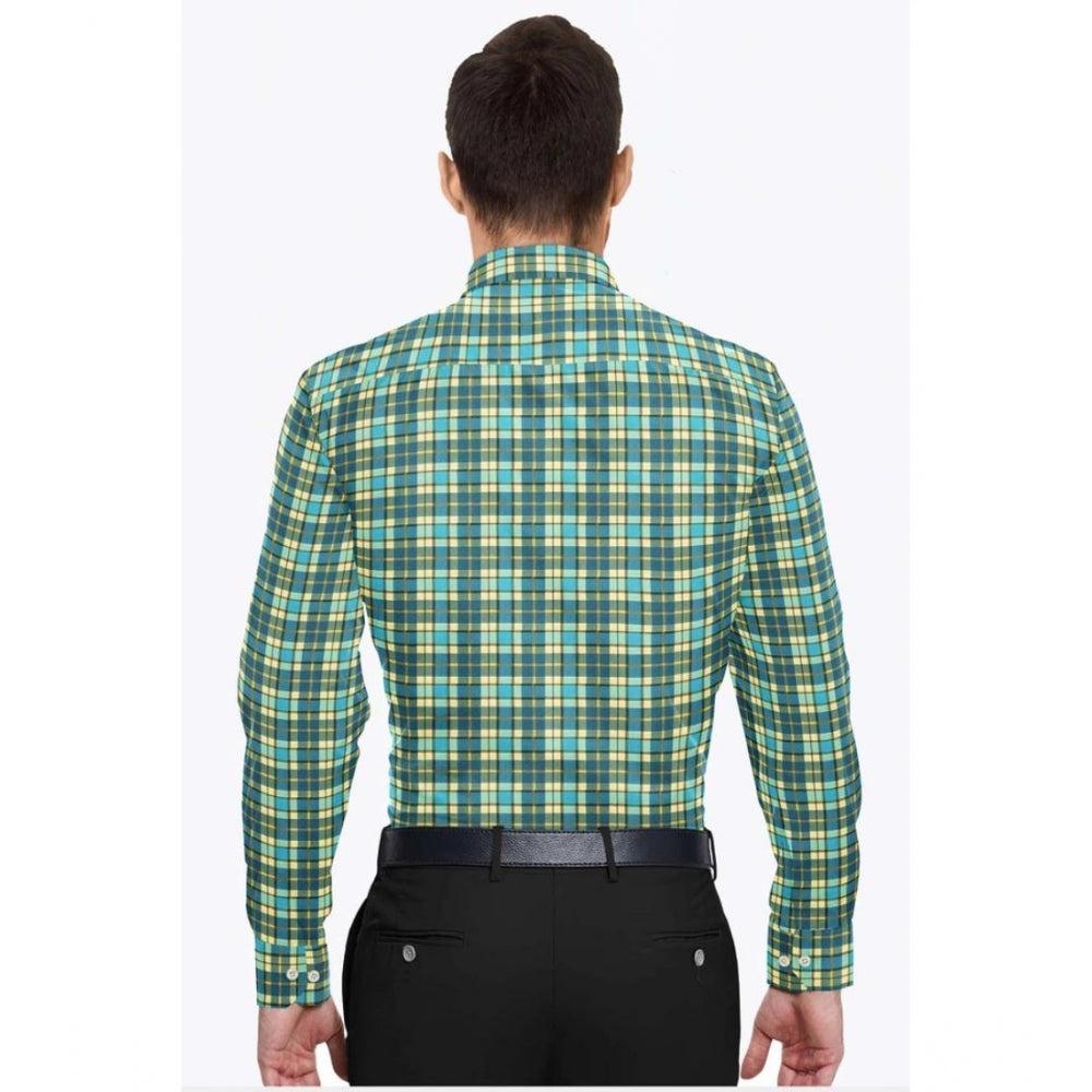 Men's Cotton Blended Checked Full Sleeve Shirt (Green-Yellow) - GillKart