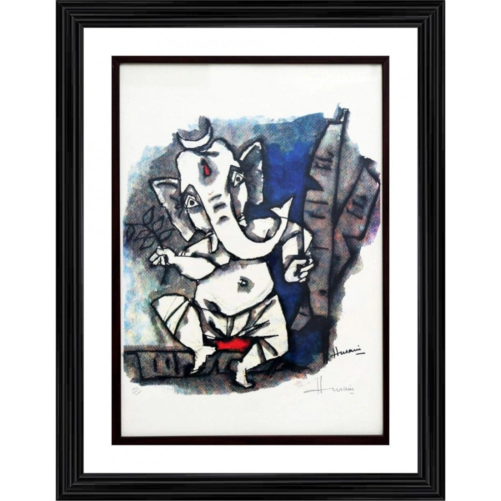 Ganesha Dances Painting With Wood Photo Frame (Multicolor) - GillKart