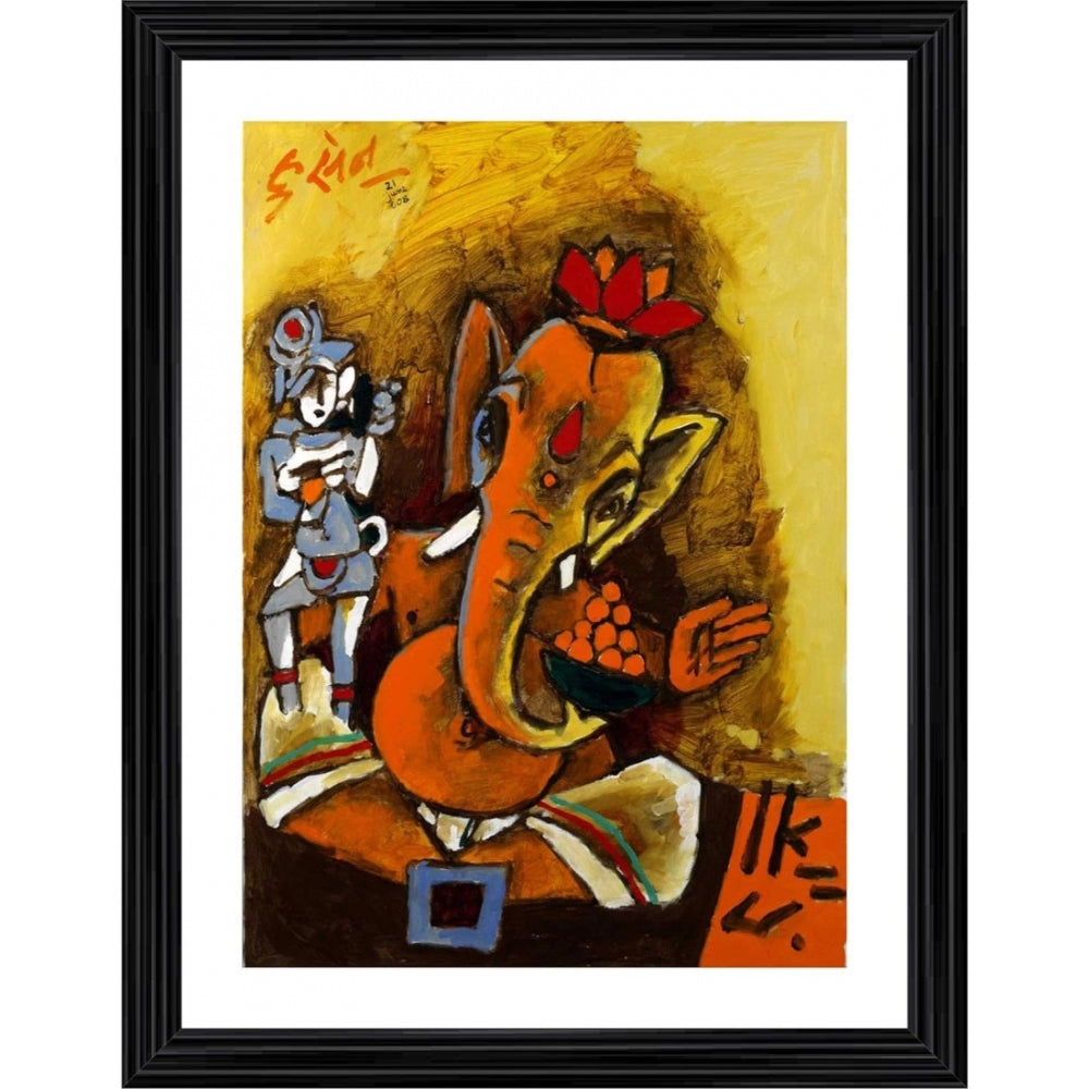 Ganesha Teaches 2008 Painting With Wood Photo Frame (Multicolor) - GillKart