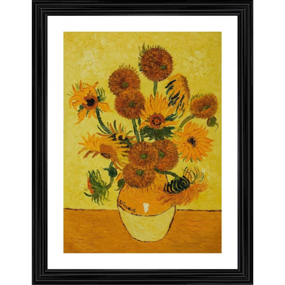 Vase with Fifteen Sunflowers 1888 Painting With Wood Photo Frame (Multicolor) - GillKart