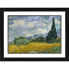 The Cypress and the Wheatfield 1889 Painting With Wood Photo Frame (Multicolor) - GillKart