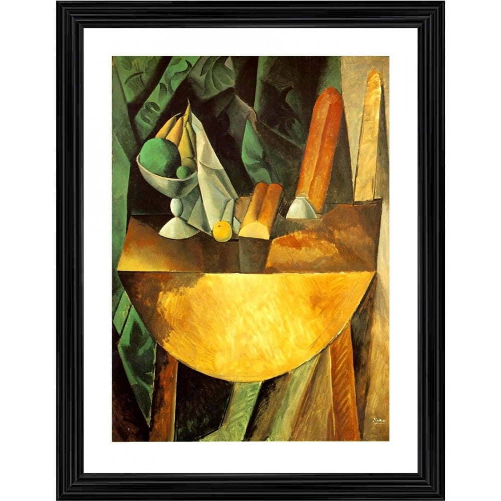 Bread and Fruit Dish on a Table 1909 Painting With Wood Photo Frame (Multicolor) - GillKart