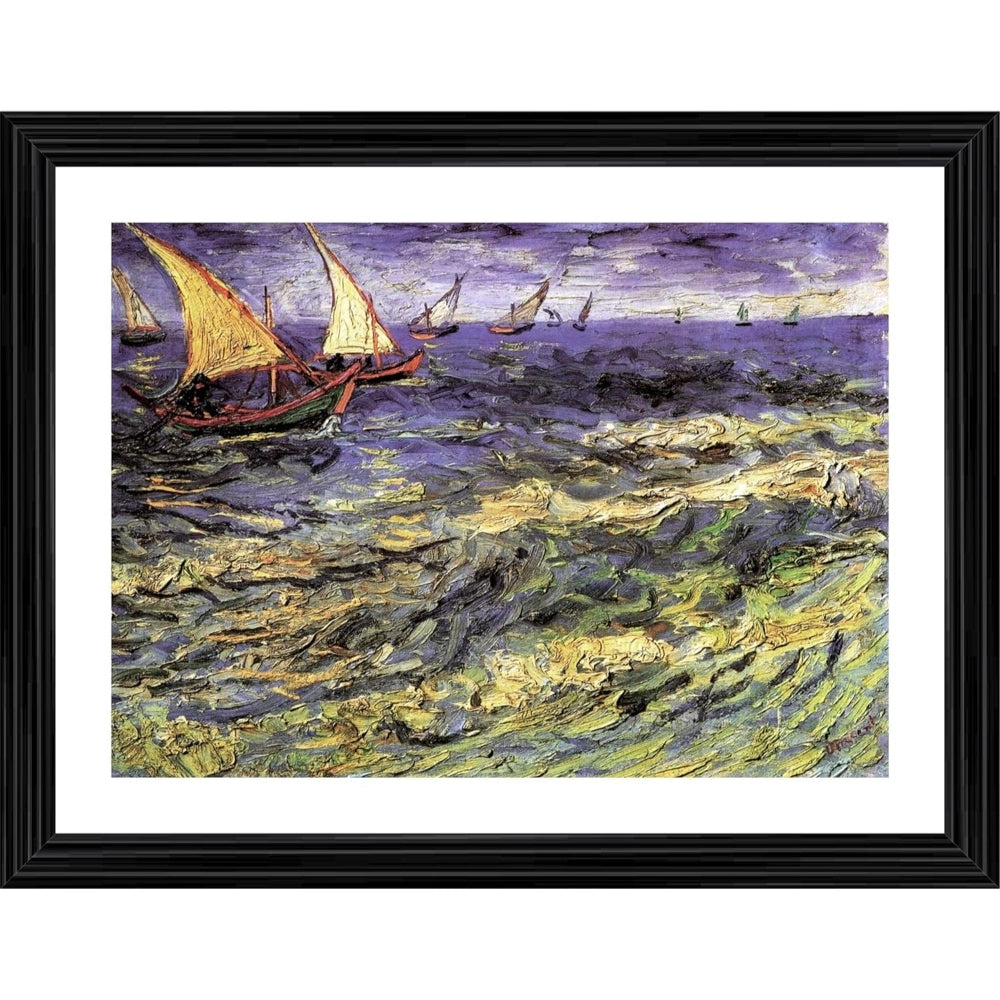 Seascape near Les Saintes Maries 1888 Painting With Wood Photo Frame (Multicolor) - GillKart