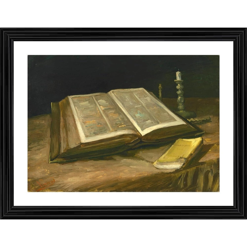 Still Life with Bible 1885 Painting With Wood Photo Frame (Multicolor) - GillKart