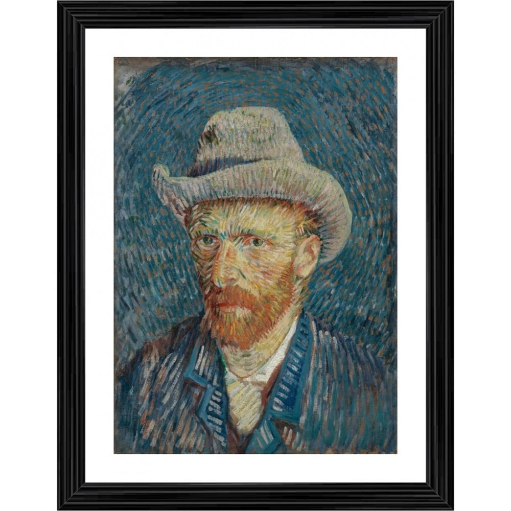 Self Portrait with Grey Felt Hat 1887 Painting With Wood Photo Frame (Multicolor) - GillKart