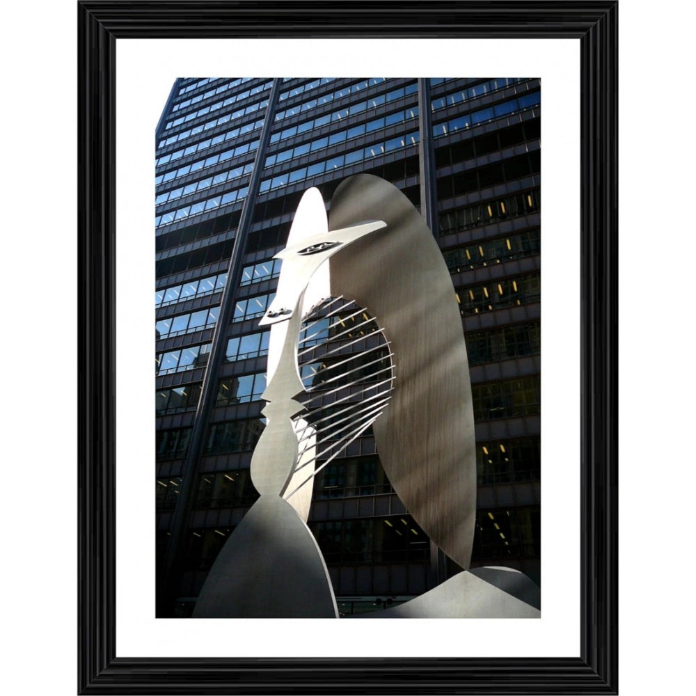 Chicago Picasso 1964 Painting With Wood Photo Frame (Multicolor) - GillKart