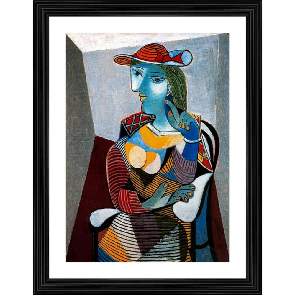 Seated Woman Marie Therese 1937 Painting With Wood Photo Frame (Multicolor) - GillKart