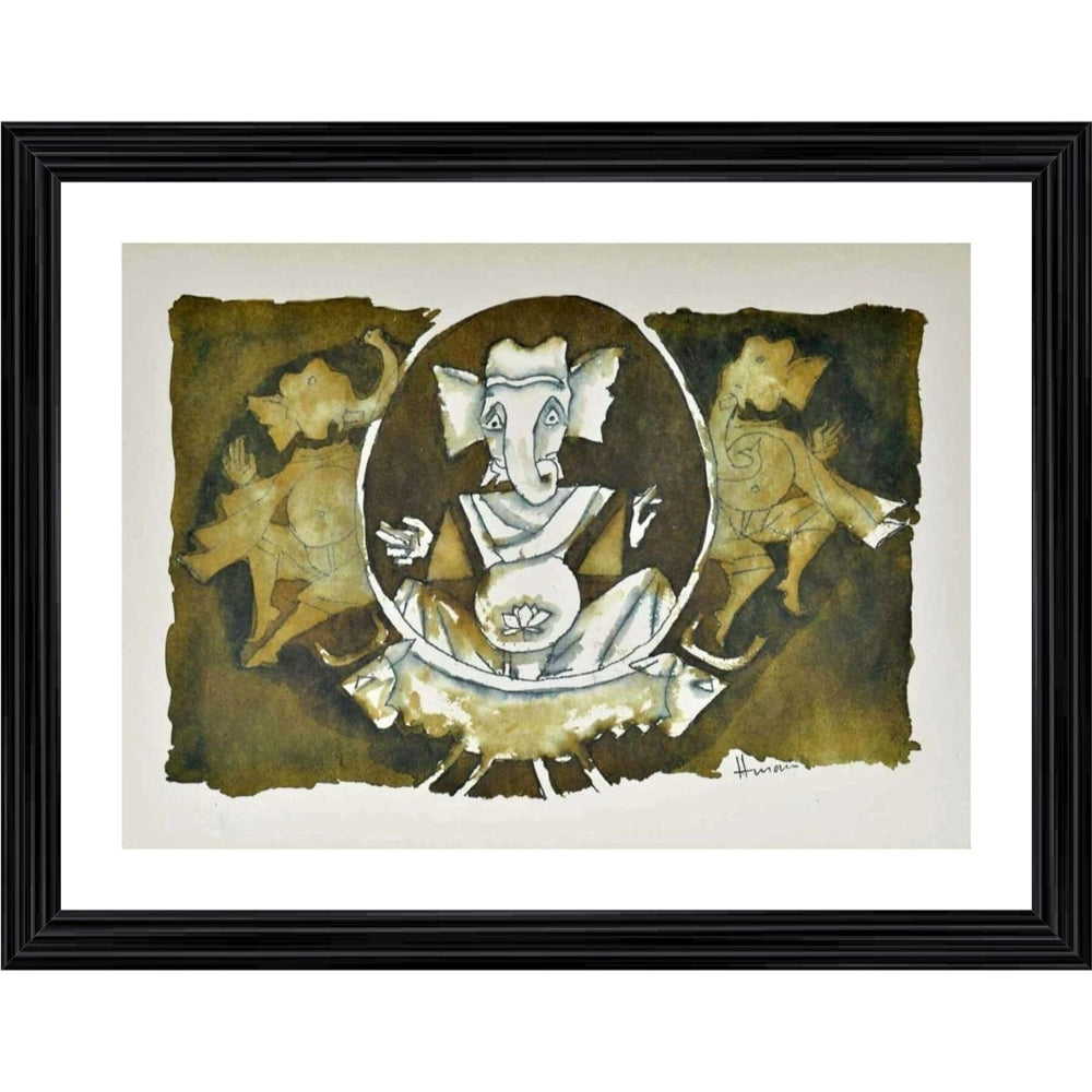 Shree Ganesh Painting With Wood Photo Frame (Multicolor) - GillKart