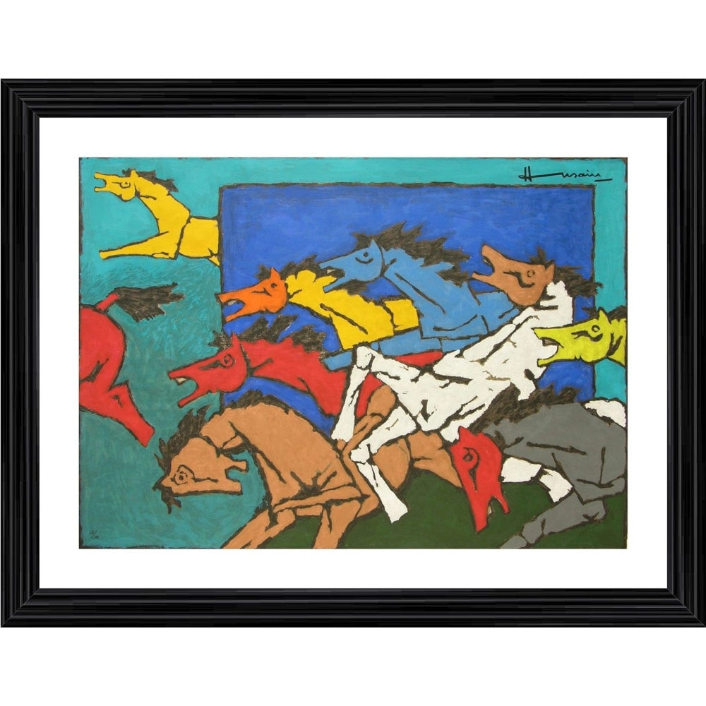 Village Horses Painting With Wood Photo Frame (Multicolor) - GillKart