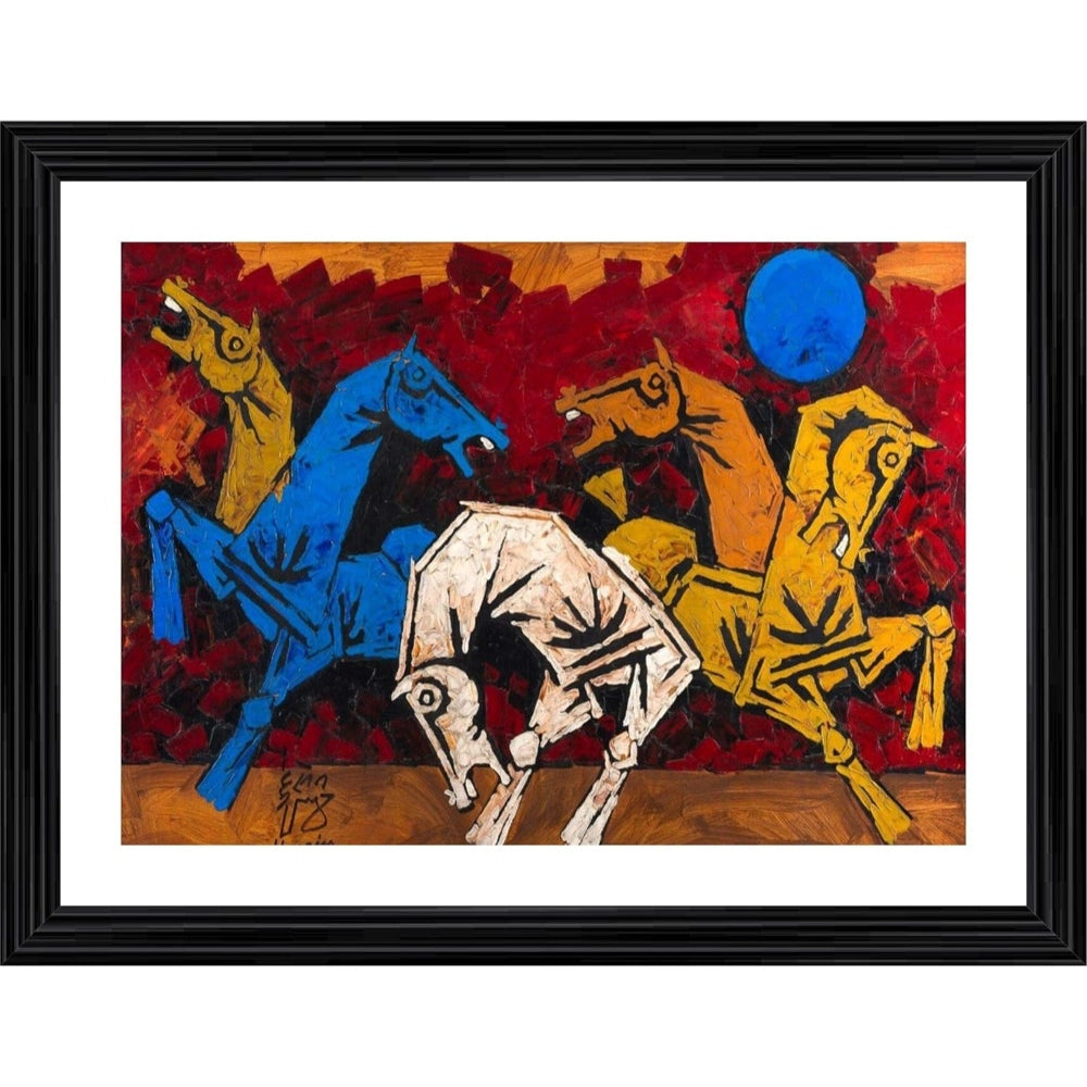 Five Horses Painting With Wood Photo Frame (Multicolor) - GillKart