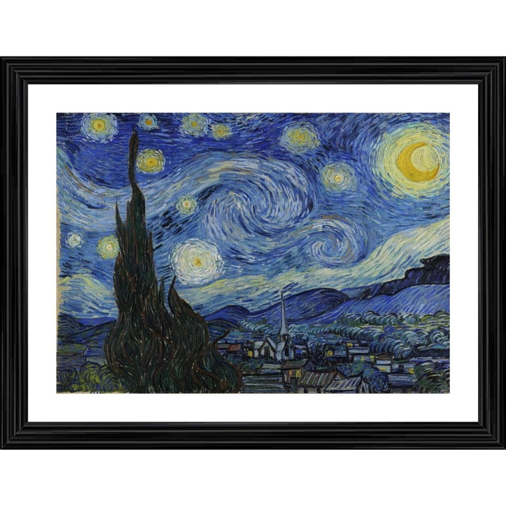 Starry Night 1889 Painting With Wood Photo Frame (Multicolor) - GillKart