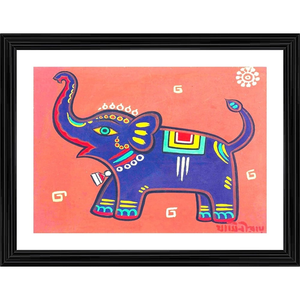 The Elephant Painting With Wood Photo Frame (Multicolor) - GillKart