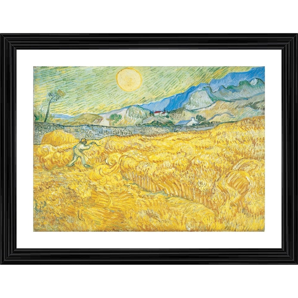 Wheatfield with a Reaper 1889 Painting With Wood Photo Frame (Multicolor) - GillKart