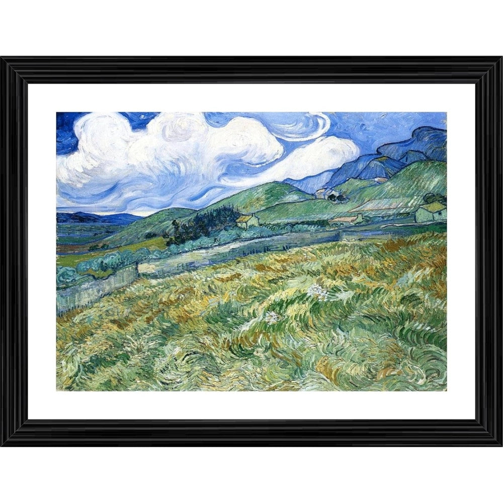 Wheatfield and Mountains 1889 Painting With Wood Photo Frame (Multicolor) - GillKart