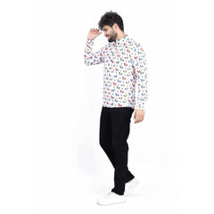 Men's Cotton Blended Printed Full Sleeve Shortkurta (Multicolor) - GillKart