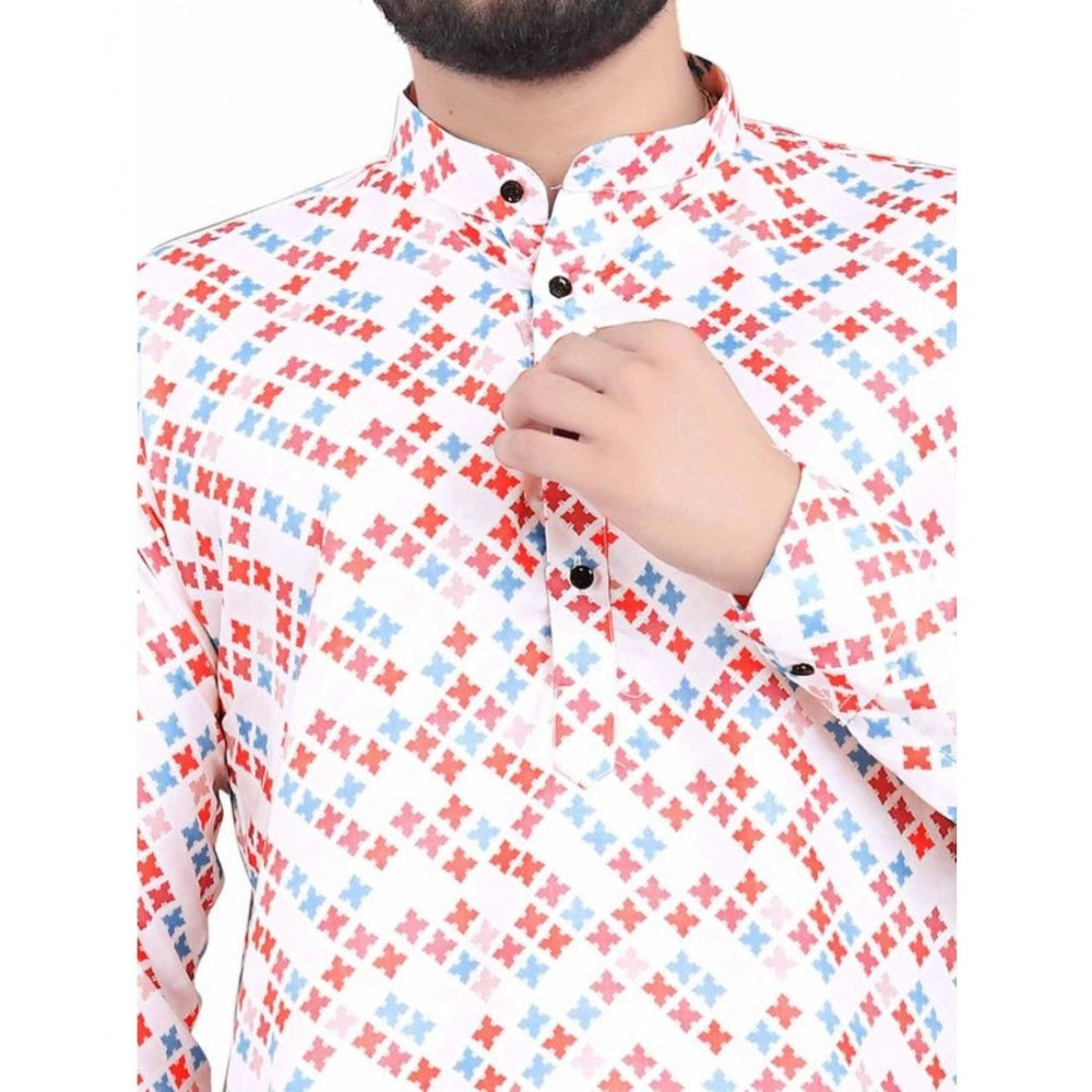 Men's Cotton Blended Printed Full Sleeve Shortkurta (Multicolor) - GillKart