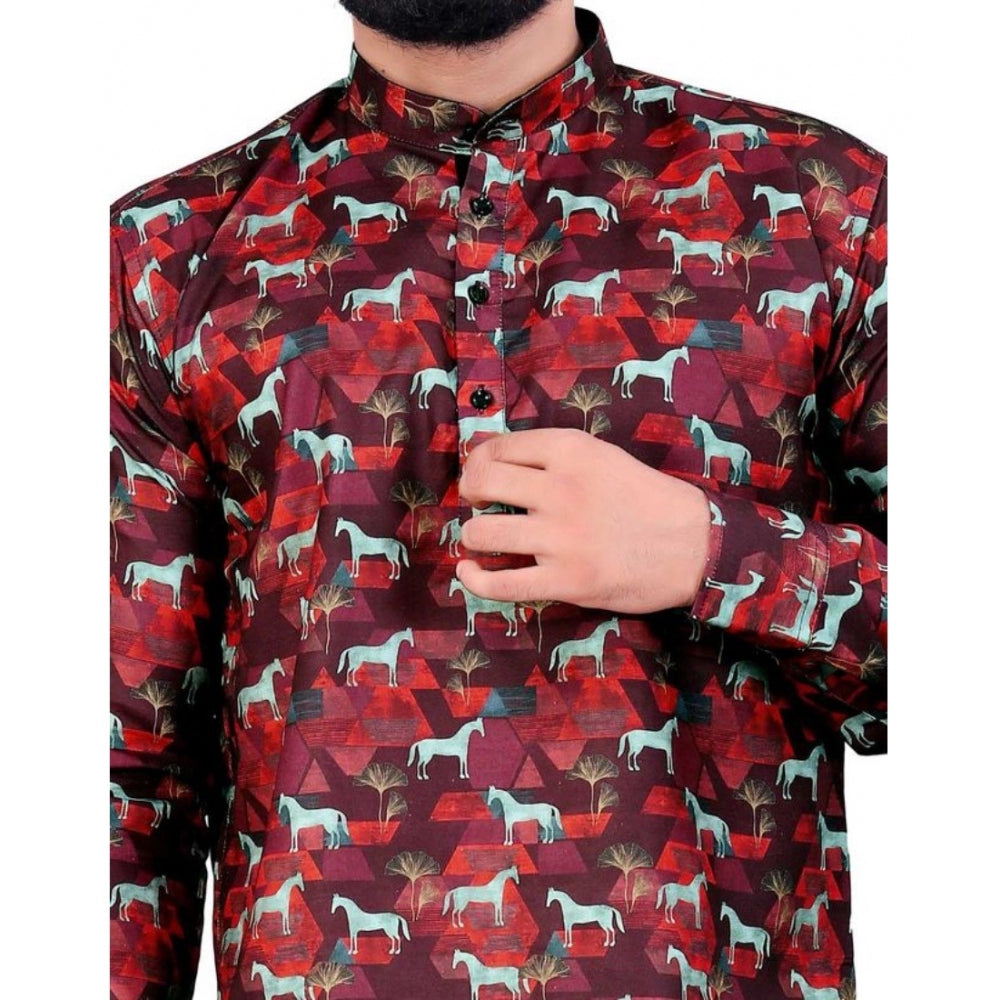 Men's Cotton Blended Printed Full Sleeve Shortkurta (Multicolor) - GillKart