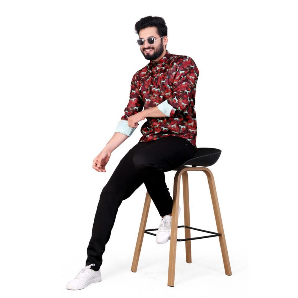 Men's Cotton Blended Printed Full Sleeve Shortkurta (Multicolor) - GillKart