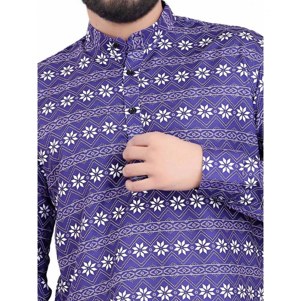 Men's Cotton Blended Printed Full Sleeve Shortkurta (Multicolor) - GillKart