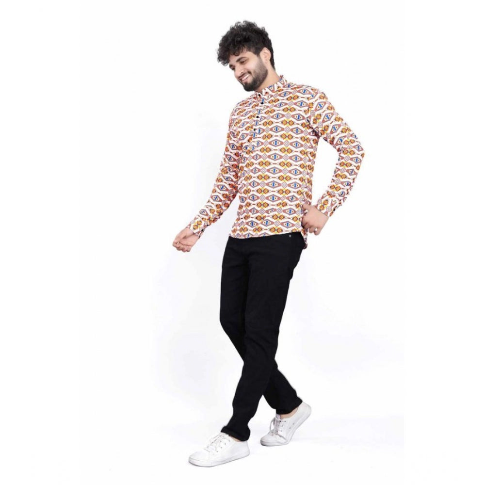 Men's Cotton Blended Printed Full Sleeve Shortkurta (Multicolor) - GillKart