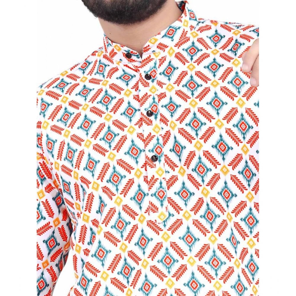 Men's Cotton Blended Printed Full Sleeve Shortkurta (Multicolor) - GillKart