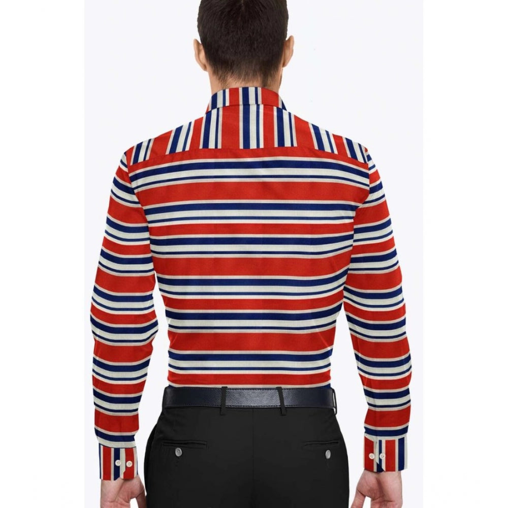 Men's Cotton Blended Striped Full Sleeve Shirt (Red-Blue) - GillKart