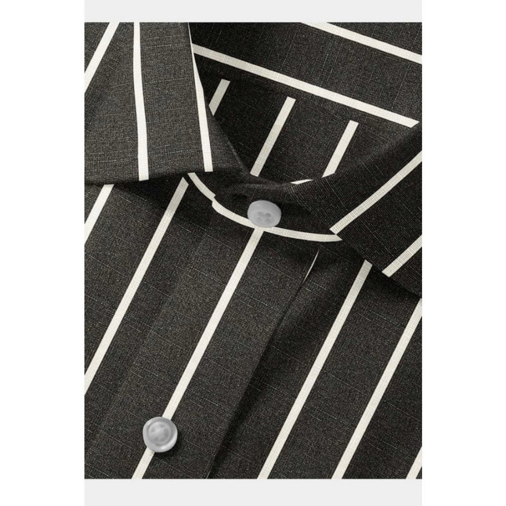 Men's Cotton Blended Striped Full Sleeve Shirt (Black-White) - GillKart