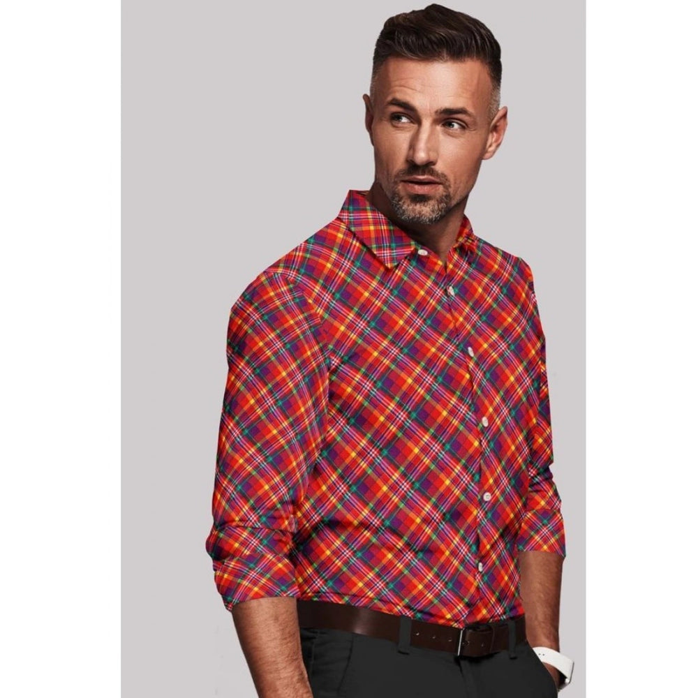 Men's Cotton Blended Checked Full Sleeve Shirt (Red) - GillKart