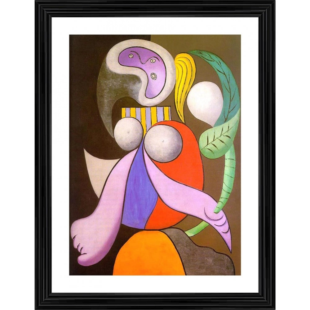 Woman with a Flower 1932 Painting With Wood Photo Frame (Multicolor) - GillKart