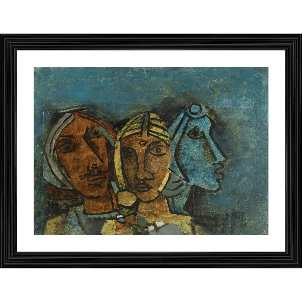 Three Ladies Rajasthan 1963 Painting With Wood Photo Frame (Multicolor) - GillKart