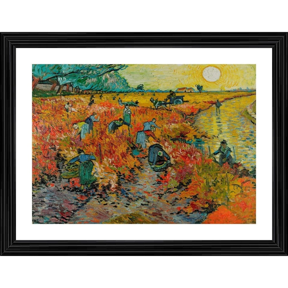 The Red Wineyard 1888 Painting With Wood Photo Frame (Multicolor) - GillKart