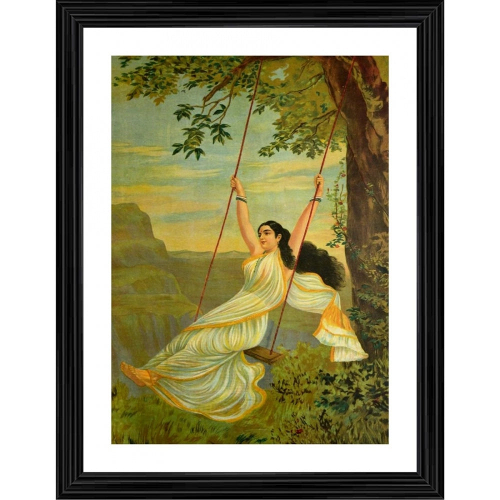 Mohini on a Swing 1894 Painting With Wood Photo Frame (Multicolor) - GillKart