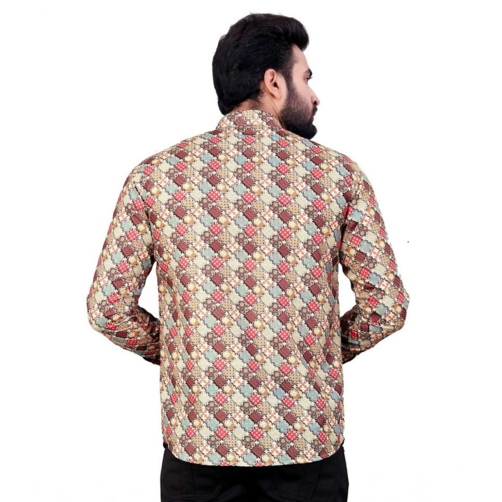 Men's Cotton Blended Printed Full Sleeve Shortkurta (Multicolor) - GillKart