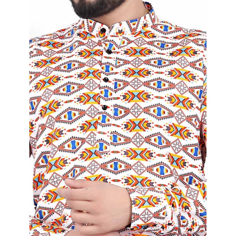 Men's Cotton Blended Printed Full Sleeve Shortkurta (Multicolor) - GillKart