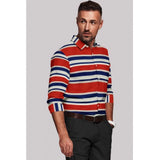 Men's Cotton Blended Striped Full Sleeve Shirt (Red-Blue) - GillKart