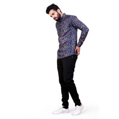 Men's Cotton Blended Printed Full Sleeve Shortkurta (Multicolor) - GillKart