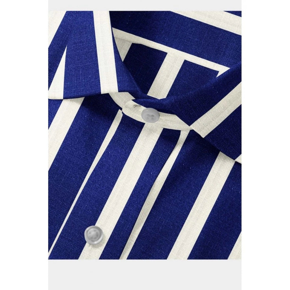 Men's Cotton Blended Striped Full Sleeve Shirt (White-Blue) - GillKart