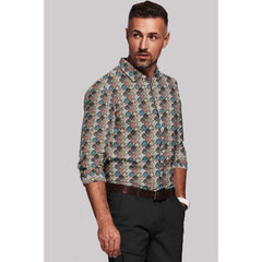 Men's Cotton Blended Printed Full Sleeve Shirt (Multicolor) - GillKart