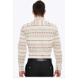 Men's Cotton Blended Printed Full Sleeve Shirt (White-Red) - GillKart