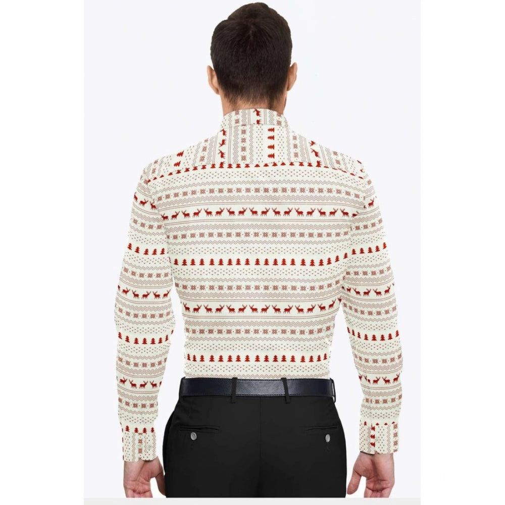 Men's Cotton Blended Printed Full Sleeve Shirt (White-Red) - GillKart