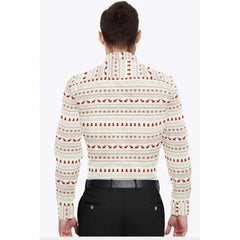 Men's Cotton Blended Printed Full Sleeve Shirt (White-Red) - GillKart