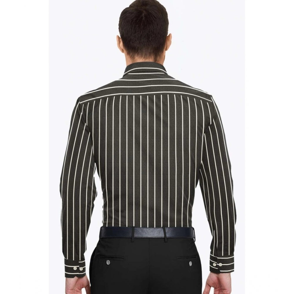 Men's Cotton Blended Striped Full Sleeve Shirt (Black-White) - GillKart