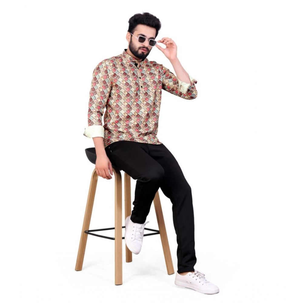 Men's Cotton Blended Printed Full Sleeve Shortkurta (Multicolor) - GillKart