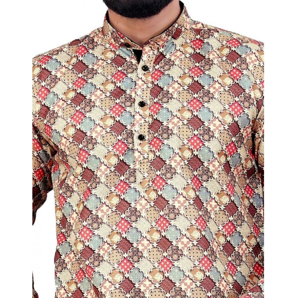 Men's Cotton Blended Printed Full Sleeve Shortkurta (Multicolor) - GillKart